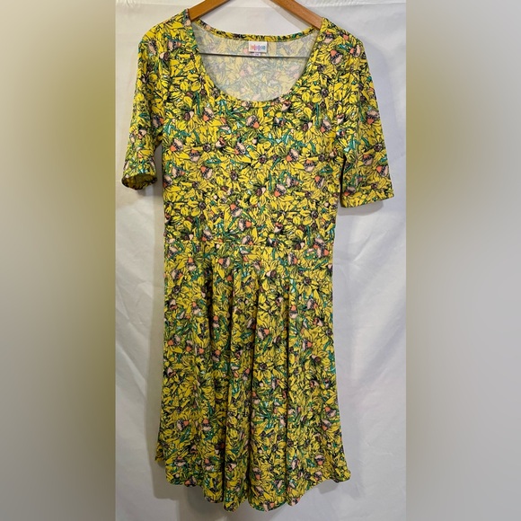 LuLaRoe Green and Yellow Mini Sundress with Scoop Neck - Picture 1 of 3